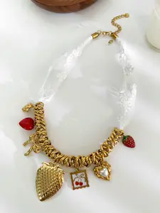 Statement Fashion 18K Gold Plated Strawberry Bowknot Heart Pendant Necklace for Women Unique Design Jewelry Waterproof
