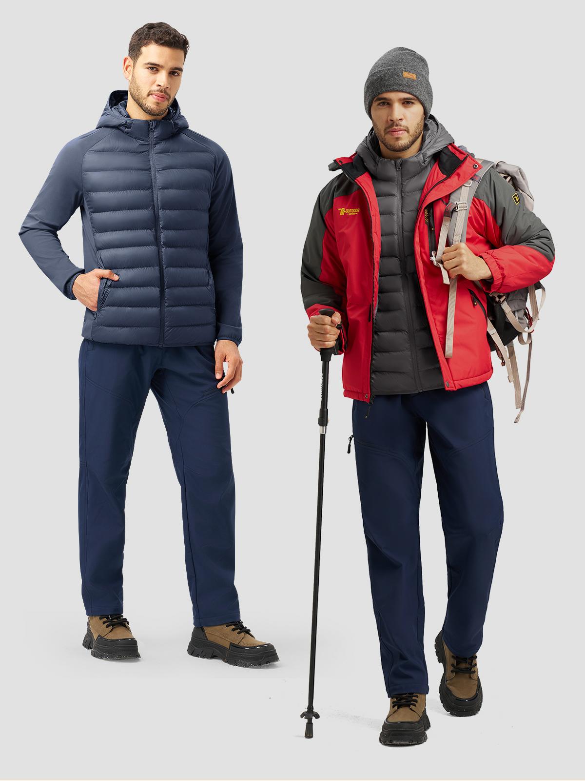 GOPUNE Men's Insulated Running Jacket Hybrid Lightweight Puffer Jacket Detachable Hood Warm Winter Coat Hiking Golf