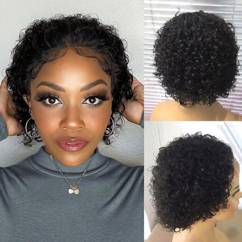 Karlami Curly Pixie Cut Wig Human Hair 4X4 Glueless Wigs HD Lace Short Curly Wigs Wear and Go Glueless Wigs Pre Plucked Pre Cut Short Curly Glueless Wigs Human Hair for Women woman glueless black woman