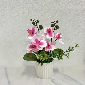 Artificial Orchid Potted Plant, 3 Counts Faux Orchid Potted Plant, Decorative Flower Design for Home Office, Home Decor Supplies, Fruit