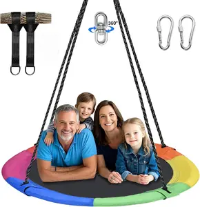 43" Waterproof Saucer Tree Swing Set, with Swivel, Hanging Straps, Adjustable Ropes, Round Mat Spinner for Hanging Outdoor &Indoor Playground