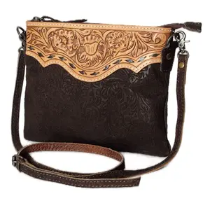Ella Bella Black Floral Embossed Leather Crossbody