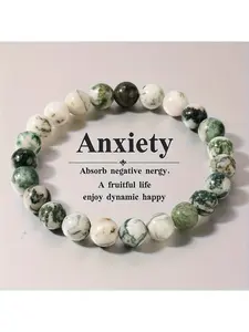 Handmade natural stone moss agate bracelet, High quality bracelet, featuring light green and white marble pattern, casual accessory, ideal gift for friends, sisters, elders (September birthstone), suitable for men and women