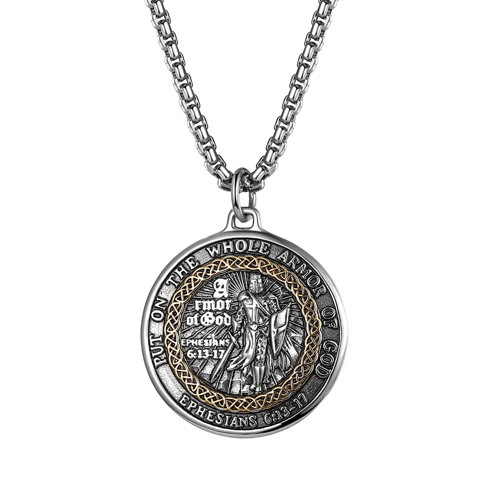 OIDEA Unisex Armor of God Stainless Steel Necklace, Christian Round Medallion Pendant with Ephesians 6:11-17 Bible Verse, Armor Symbol Jewelry Accessory, Modern Versatile Accessory, Women's Baptism Gift, Modern Versatile Accessories summerwins,summerwins