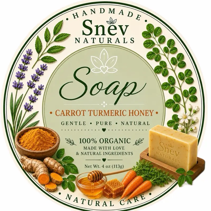 Natural Carrots-Turmeric-Honey Solid Soap Bar, Soothing Daily Use Cleanser with Antibacterial Benefits, Sweet Orange Infused Single Bar Body Care Moisturizer