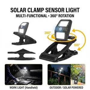 Outdoor Solar Clip-On Light with 360° Adjustable, Motion Sensor, 6500K, USB & Solar Charging, Waterproof for Garden, Patio, Camping