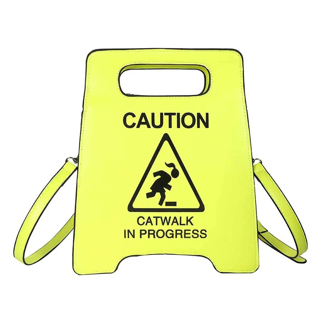 Fashion Caution Tote Handbags Novelty Stop Sign Purse Caution Shoulder Bag for Women Girls Novelty Shoulder Bag