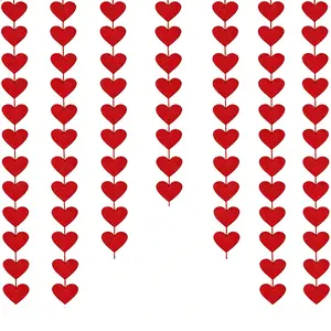 6 PCS Red Hearts Felt Garland - Valentines Propose Red Heart Hanging String Garland - Valentines Propose Wedding Anniversary Birthday Party Decoration Supplies