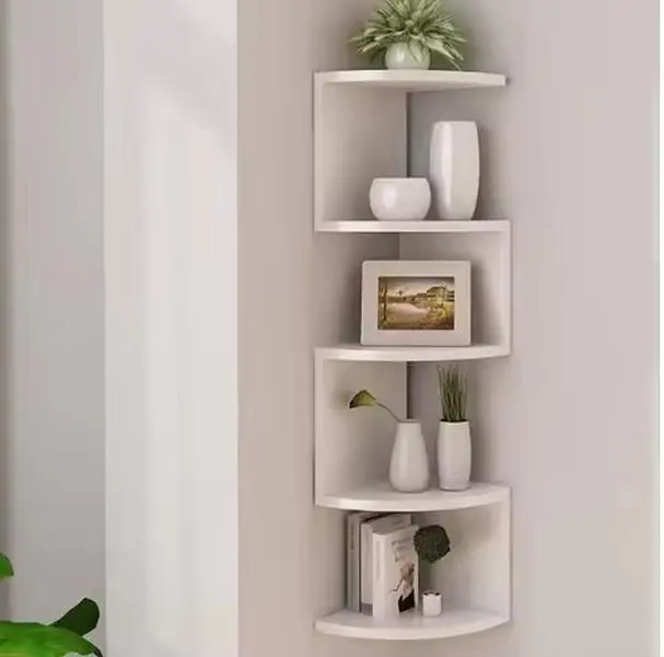 Wooden 5-Layer Minimalist Wall-Mounted Corner Shelf - Decorative House & Room Decor, Wall Mount Design, Bookshelf Storage, 0-5 Kg Load Capacity, Easy Installation, Space-Saving Home Supplies Accessory