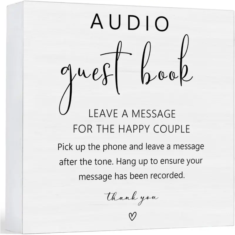 Audio Guest Book Wedding Decor, Audio Guestbook Sign, Audio Phone Guestbook Decorations, Wedding Phone Audio Message Guest Book Wood Sign, Bridal Shower Table Desk Decor (5 x 5 Inches), Novelty Decor