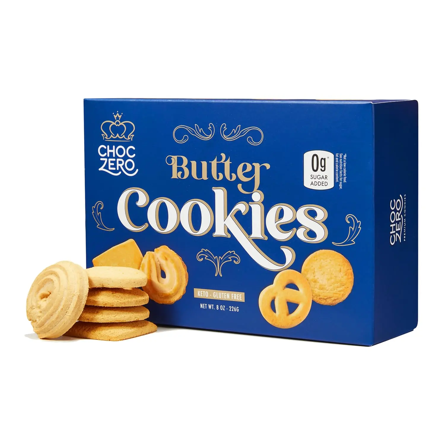 ChocZero Keto Butter Cookies, Sugar Free Danish Shortbread, Gluten Free, Low Carb, High Fiber, 8 oz Box