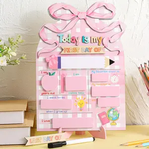 First Day of School Sign Back to School Reusable Dry Erase Chalkboard 8" Cute Pink Bow Designs Photo Prop Board with Markers, Last Day of School Wooden Sign Classroom Decor for Pre-K Kindergarten Elementary Teachers Mom Gift for Boy Girl