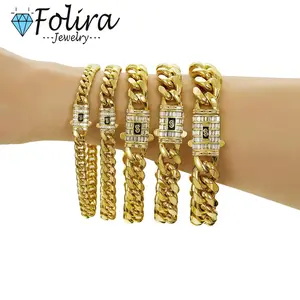 Cuban necklace stainless steel titanium steel encryption chain men's and women's jewelry necklace copper buckle micro-inlaid zircon