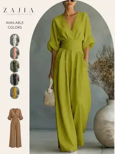 Women's Elegant One Piece, Soft Lightweight Wide Leg Jumpsuit, High Waist Design, Fit, Style, Ideal for Brunch & Events, Stylish and Comfortable