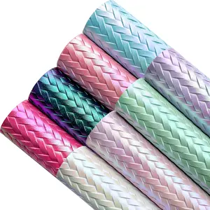 8 pieces of 8×12 inches iridescent woven pattern artificial leather sheets, woven texture synthetic leather fabric, suitable for DIY earrings, hair accessories, handcrafts, in stock at the US warehouse.