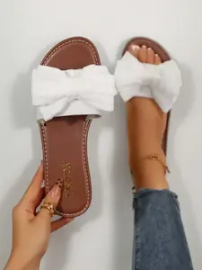 Women's Cute Bow-Knot Knit Slippers, Summer Fashion Comfortable Open-Toe Beach Shoes, Casual Outdoor Footwear, Sandal