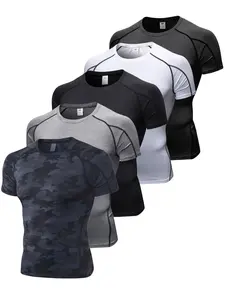 Men's Solid & Camo Print Raglan Sleeve Compression Shapewear Tee, Quick Drying Breathable Compression T-shirt, Men's Shapewear for All Seasons, Gym Tops
