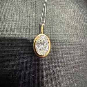 1ct 18K Yellow Gold Bezel Setting Oval Brilliant Cut Lab-Grown Solitaire Pendant QYP007-140