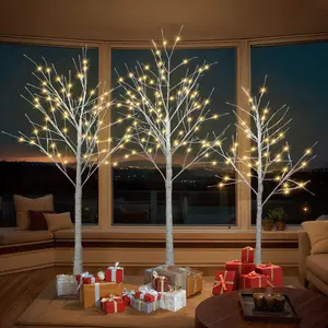 Set of Lighted Birch Tree, 4FT 48 LED/5FT 72 LED/6FT 96 LED Artificial Tree with Warm White Lights, Christmas Tree for ​ Decoration Inside and Outside