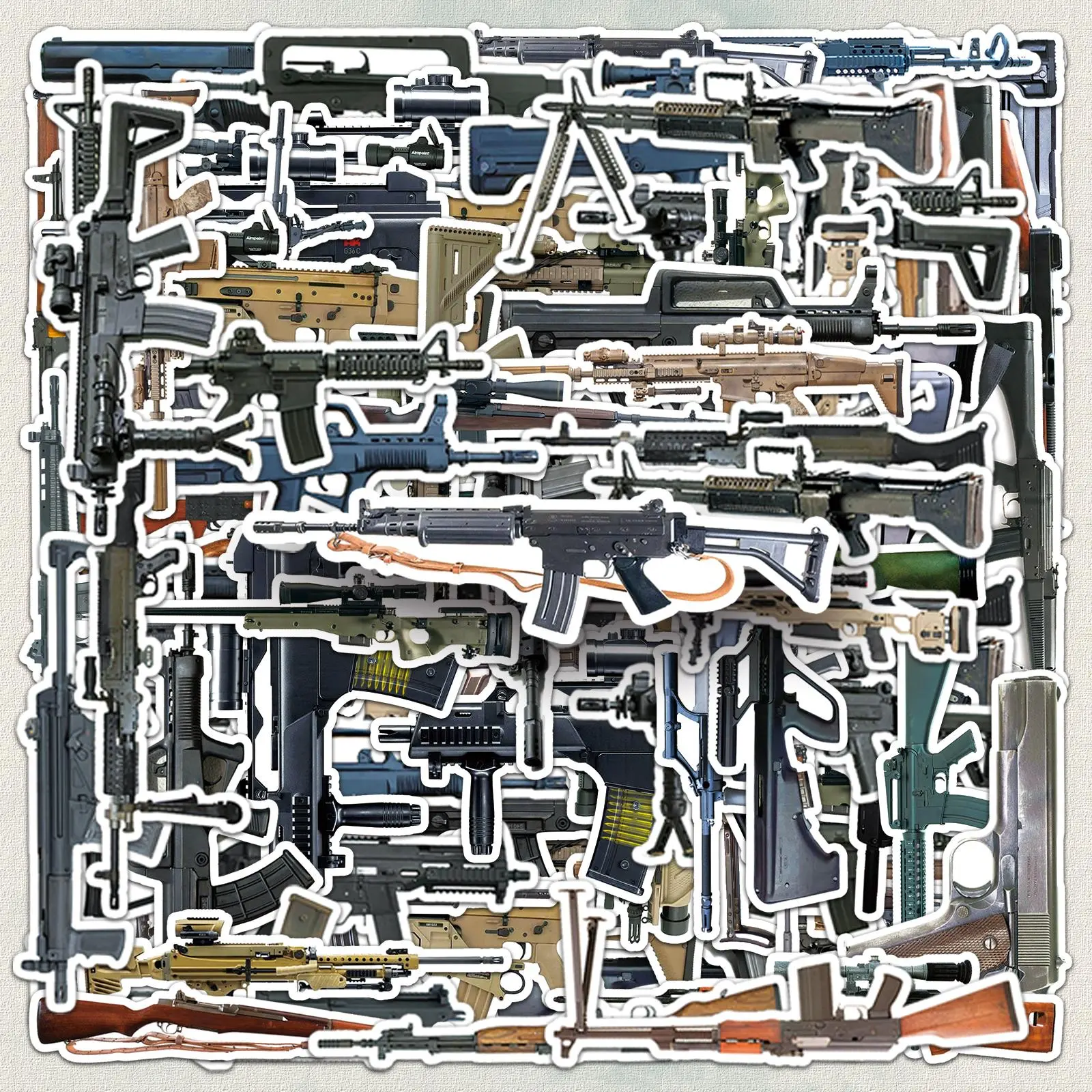 Military Gun Pattern Sticker, 50pcs/set Cartoon DIY Decorative Sticker, Phone Decoration, DIY Decals for Phone Case, Cellphone, Smartphone, Laptop, Scrapbooking, Journal Making, Gift Wrapping, Accessories, Devices