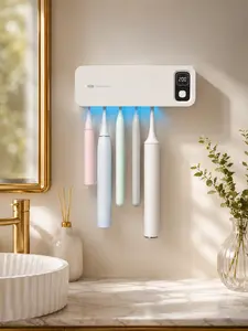 Bacteria-Killing UV Toothbrush Dryer Holder - Portable Rechargeable No-Drill Wall-Mounted Bathroom Organizer with Fan Drying, Timer, 5 Slots for Family Use to Prevent Mold Growth, Bacteria-Killing Toothbrush Holders