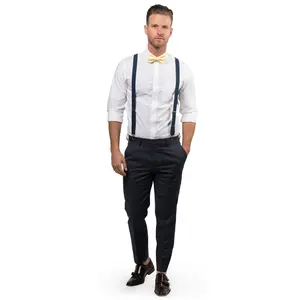 Navy Suspenders & Yellow Bow Tie
