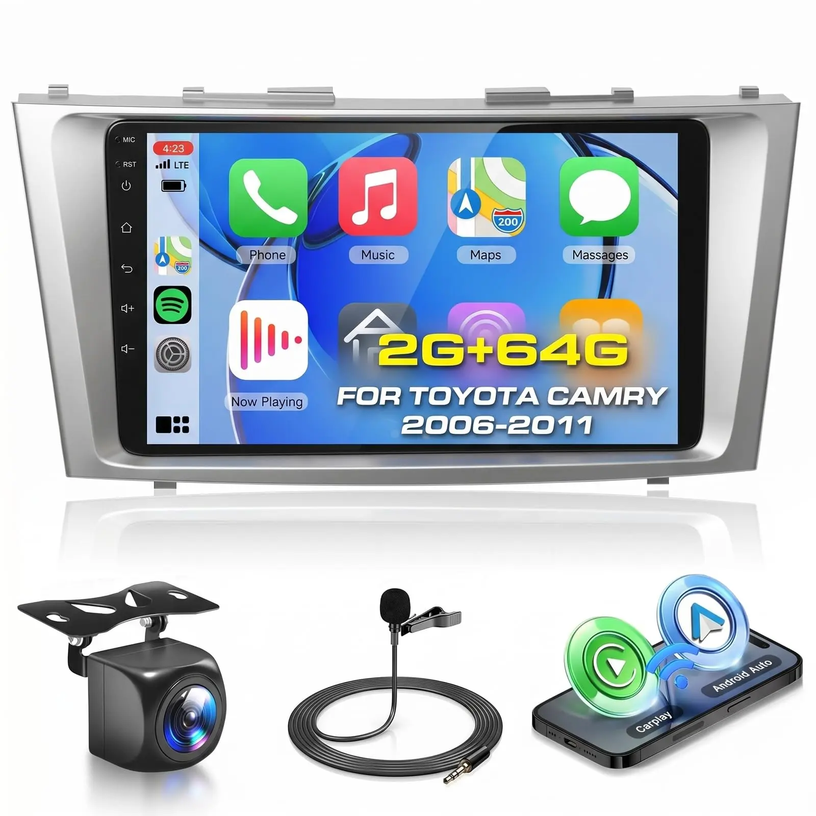 Podofo 9-in HD IPS Touch Screen 5G WiFi Android 15 Stereo Unit for Toyota Camry 2006-2011, Wireless CarPlay & Android Auto CarPlay Screen, Car Head Unit with GPS Navigation, 10-Band DSP Audio, Bluetooth, FM, SWC, Backup Camera Support, In-Car Media Player