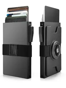 Men's RFID Shielded Smart Metal AirTag Wallet, Durable Wallet, Simple POP-UP Card Design, with Wallet and Cash Strap, Men's Security Tracking Accessory Wallet for Men
