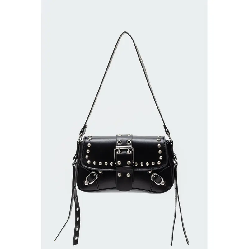 Black Leather Silver Studded Shoulder Bag & Belt Combo Studded Leather Crossbody Bag/Belt Bag/Shoulder Bag  main image 4