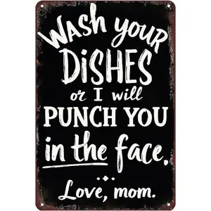 Wash Your Dishes Metal Tin Sign Wall Decor - 12x8 Inch Tin Metal Funny Wall Art for Kitchen, Dining Room, Family Room, Humorous Quote Decor for Home, Gift for Moms or Siblings aluminum