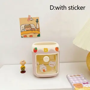 Randomly distribute stickers with 1pcs Cute cute pig stationery pen holder sorting and storage box, large capacity Stationary Organizer Holder Desk Organizer Tidy desktop storage bucket pen holder, Desk Accessories, Office Accessories, Office Supplies