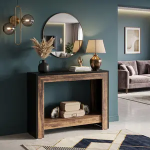 41.3" Farmhouse Console Table, Behind Couch Sofa Table with Open Storage Shelves, Suitable for Living Room, Hallway, Foyer, Easy Assembly, Black + Brown, Multipurpose Accent Table for Home Decoration