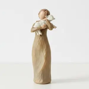 "In Our Resent" Angelic Girl with Lamb Resin Statue – Meaningful Bereavement Gift | Rustic Hand-Sculpted Decorative Figurine for Shelves | Spiritual Animal Lover Keepsake