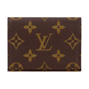 Louis Vuitton Multiple Enveloppe Business Card Holder for Women, Classic Monogram Canvas Flip Wallet in Brown