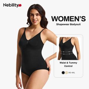 Nebility Women's Basic Comfortable V-Neck Sleeveless Bodycon Bodysuit - High Compression Shapewear, All-Season Minimalist Womenswear, Bust Sculpting Top