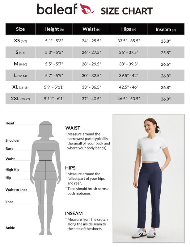 baleaf 26" Women's Travel Pants Lightweight Business Casual Work Pants Stretch Petite Ankle Golf Slacks with Pockets UPF50+ School trousers
