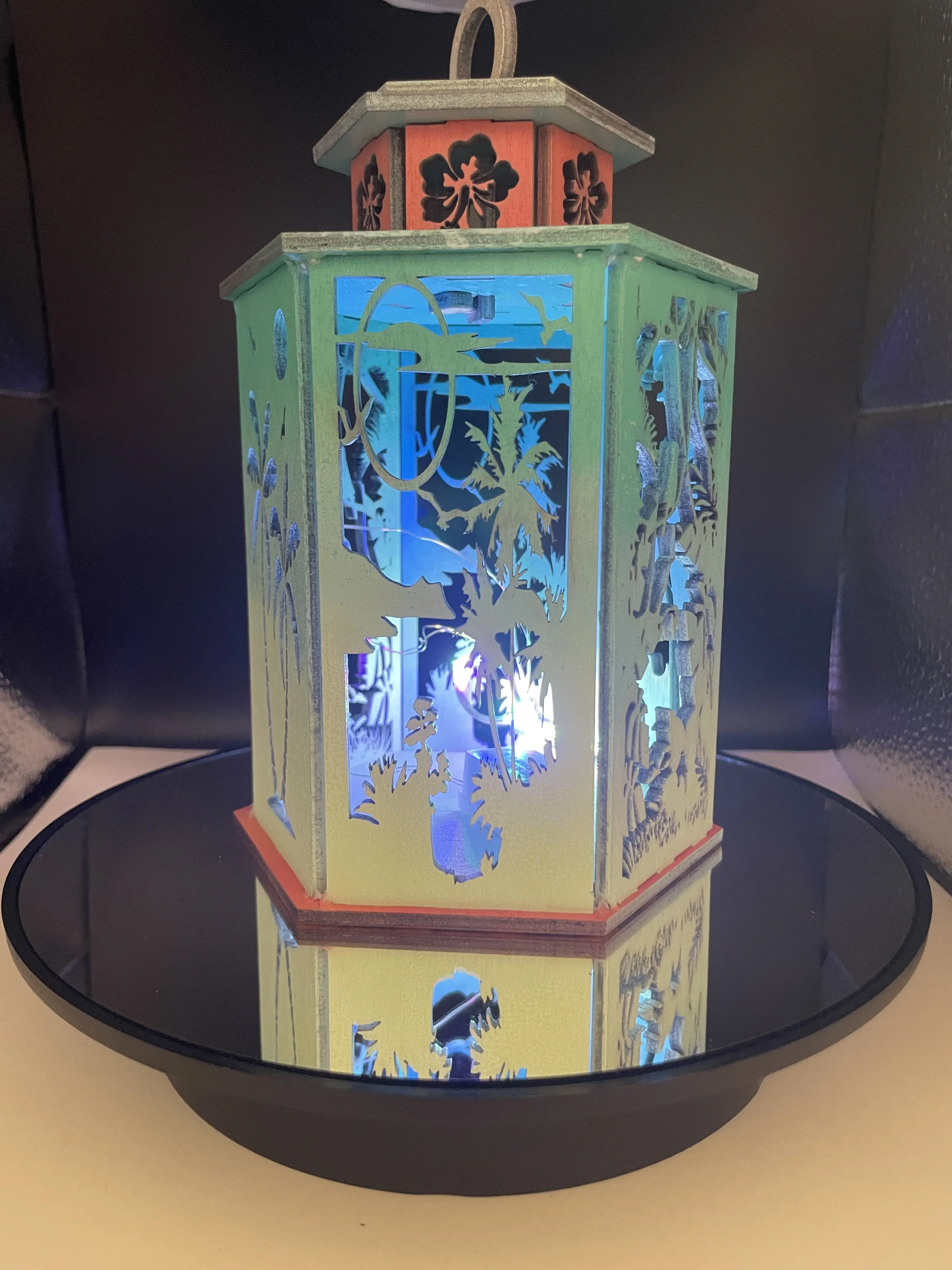 Custom Hand Painted Wooden Tea Light Lantern with Laser Cut and Engraved Designs - Perfect for Festive Decor and Parties - Or Hanging for Holidays