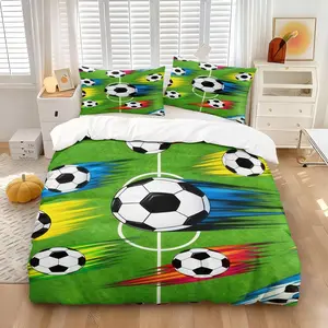 2/3Pcs Soccer Field Print Duvet Cover Set, Sporty Bedding Set, Stadium Background Decoration, Comfortable, Multiple Sizes, Perfect Gift for Soccer Fans