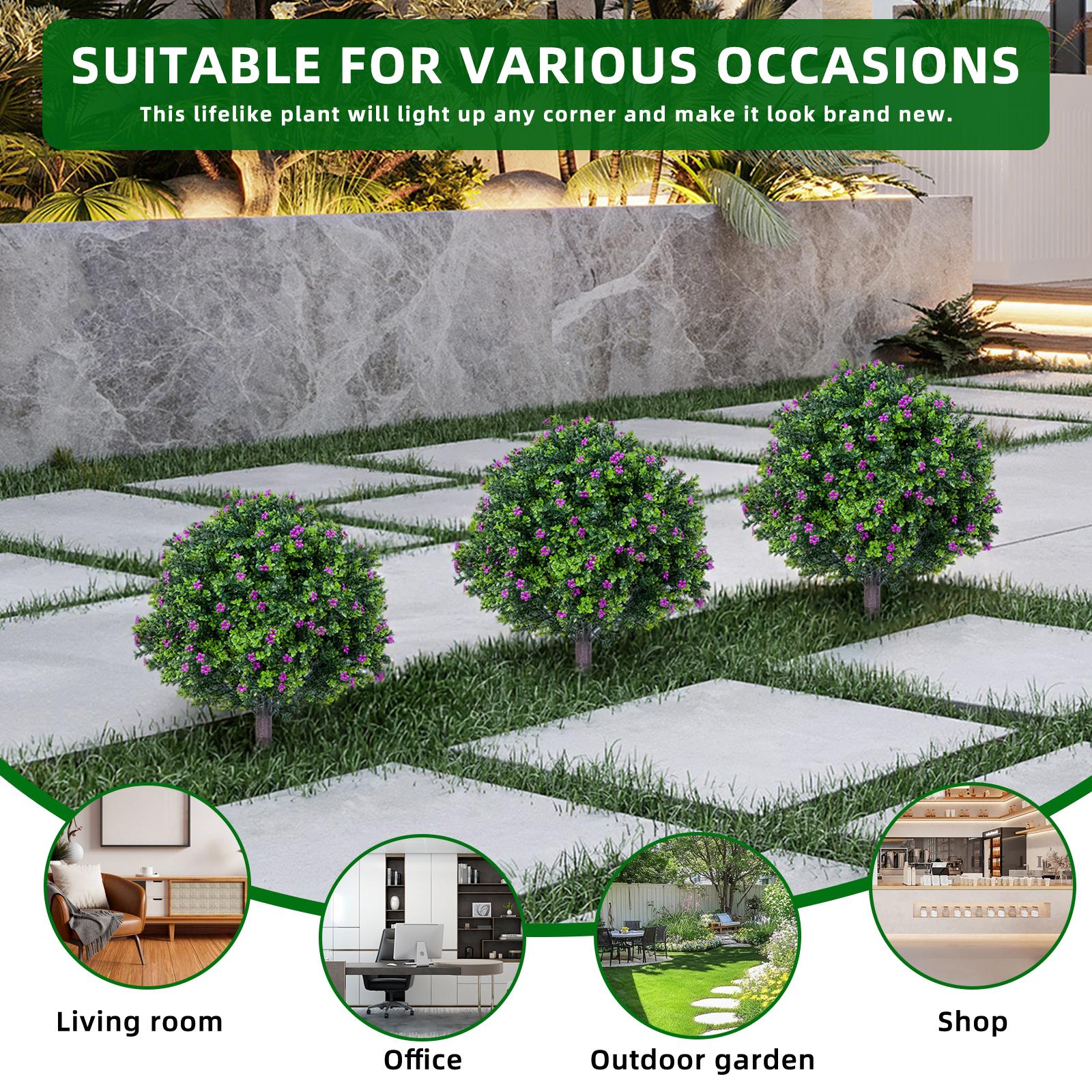 2 Pieces Artificial Flowering Plants in Floors with Iron Picket and Plastic Stem, 60 x 40 cm PE Leaves and Violet Flowers for Outdoor/Indoor Garden,Terrace Supplies,Wedding Party Decoration