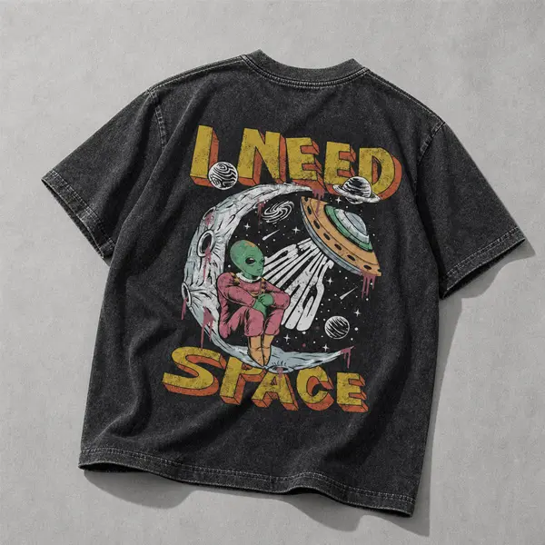 Men's Washed Cotton Round Neck Short-Sleeve Distressed Print Vintage Graphic T-Shirt - Casual Sportswear Menswear Top, Standard Sizes