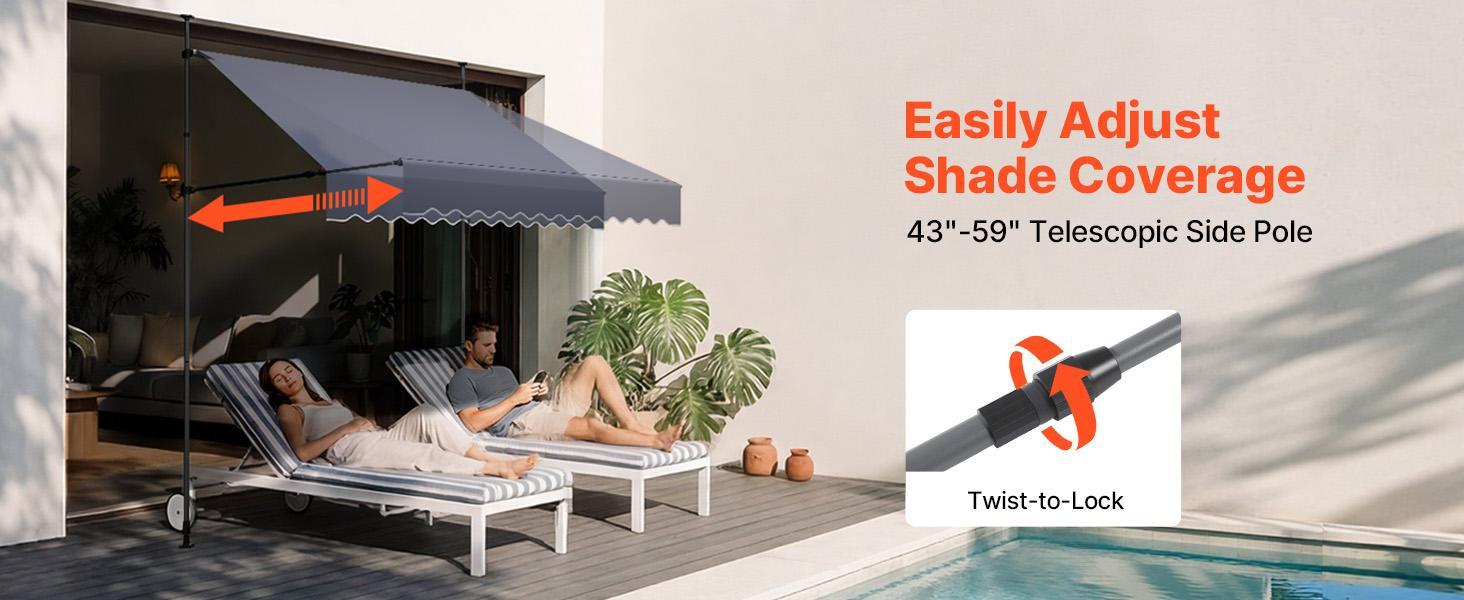VEVOR Sturdy Manual Retractable Awning, 78" Polyester Parasol Canopy Sun Protection Shelter, Height-Adjustable with Crank Handle for Backyard, Garden - Canopies & Shade Retractable Roof Parasol#BackToSchool