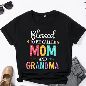 Mom Grandma Print Crew Neck T-shirt, Casual Short Sleeve Top For Spring & Summer, Mother's Day Women's Clothing