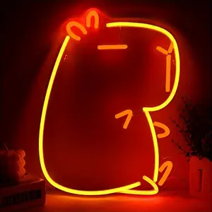 Capybara Neon Light Sign with Dimmer - USB-Powered LED Wall Lamp, Multi-Color (Red/Green/Orange/Yellow) Capybara-Shaped Glow, Plug & Play Button Control for, Parties