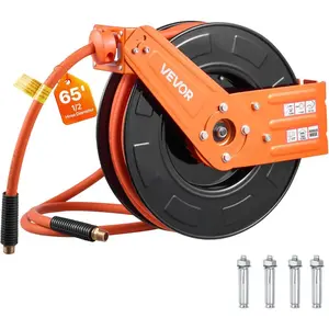 VEVOR Retractable Air Hose Reel, 3/8INx 50FT Rubber Air Hose Max 300PSI, Air Compressor Hose Reel Auto - Rewind with 5FT Lead in, Ceiling/Wall Mount Heavy Duty Single Arm Reel 180 Swivel BracketVEVOR Super Brand Day