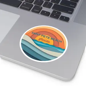 Saint Pete Beach Florida Sunset Sticker, St Pete Beach, Florida, Retro Sticker, Tropical Beach Sticker, Weatherproof Decor, Laptop Sticker Decorative Vinyl Paradise Sunshine Tiles Sticker Ornaments