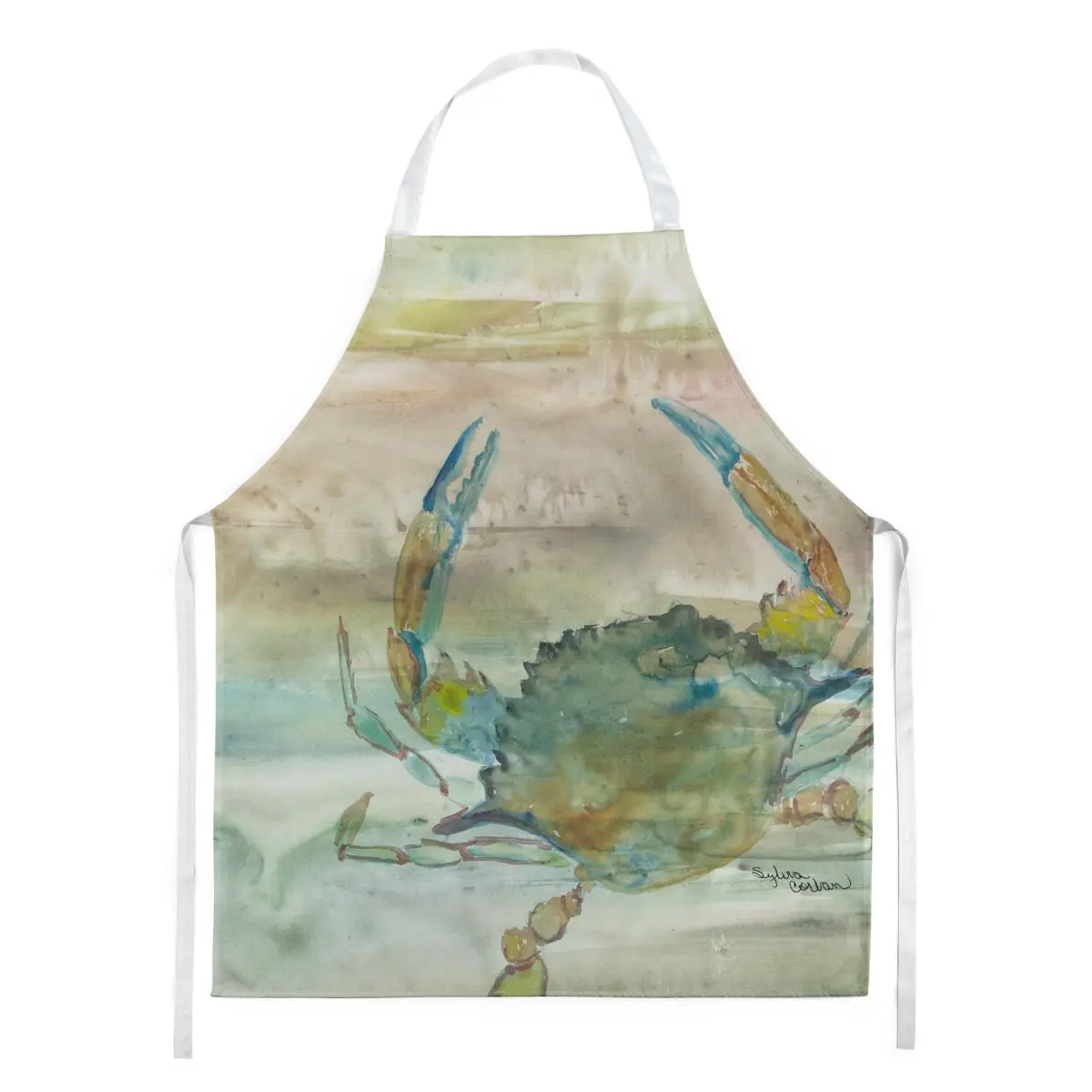 212 MAIN Bib-Style Multi-Use Sunset Theme Cloth Apron, Blue Crab Design