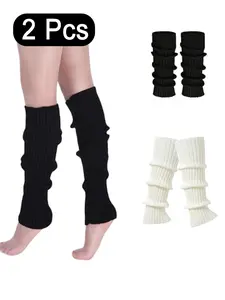 Leg Warmers Women – 2/3 Pairs Knit Socks Black & White, 50cm Ribbed Warmers for Girls, Winter Fashion Accessories for Y2K Outfit, 80s Party, Harajuku Kawaii Style