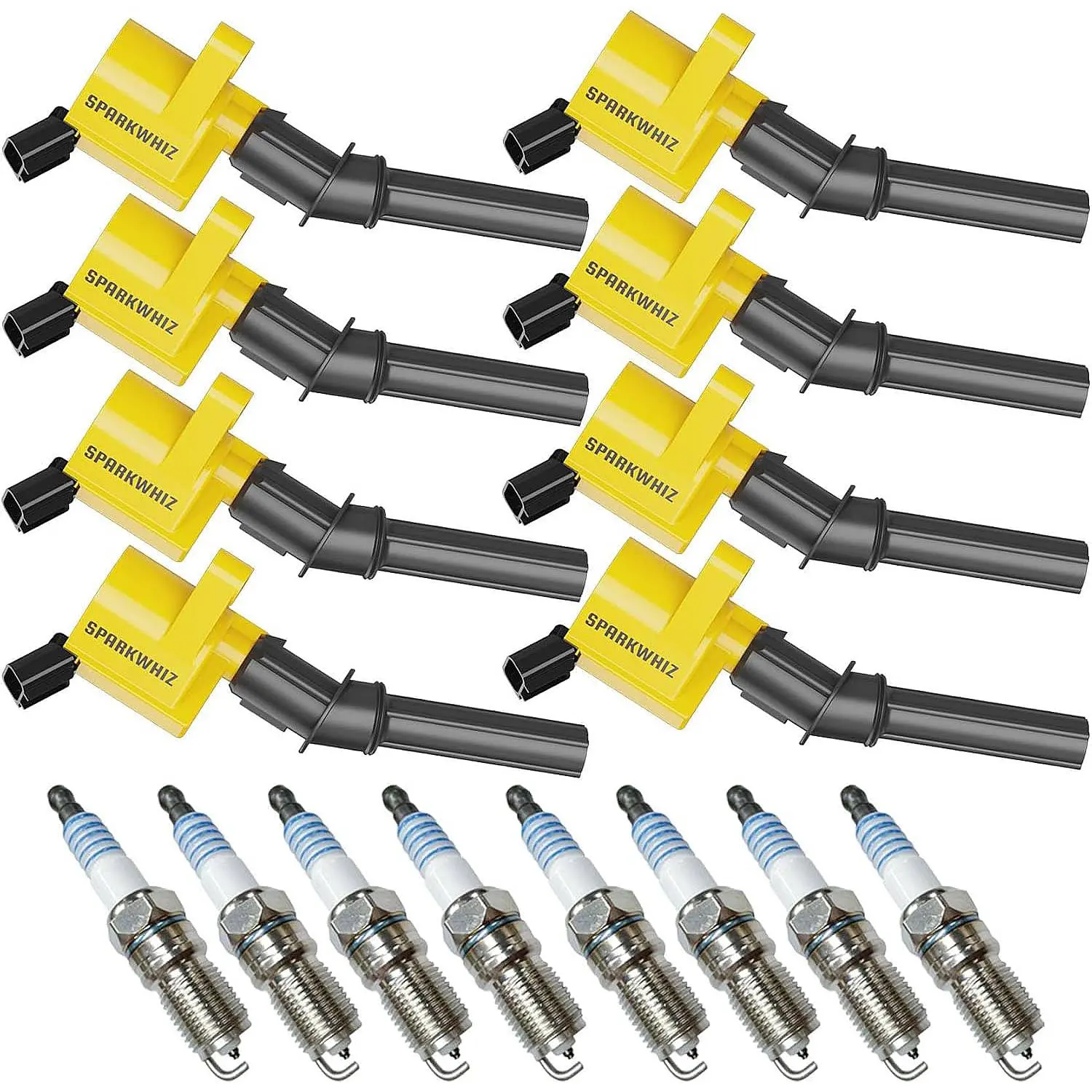 8Pcs Stainless Steel DG508 Ignition Coils & Full Set Copper SP479 Spark Plugs, 18.9% More Energy, Easy Installation, Compatible with Ford F150 F250 F550 E150 E250 E550 4.6L 5.4L 6.8L V8 V10, Lincoln Mercury, Replaces DG457 DG472 DG491