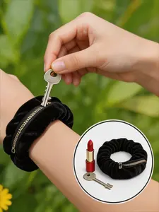 3 Pack Velvet Zipper Pocket Scrunchie Keychain, Anti-Lost Wristlet for Workout Festival, Cute Bag Charm Accessories with Hidden Cash Card Holder