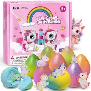 Bofuoos Unicorn Bath Bombs with Surprise Toys Inside, Birthday Valentines Day Gifts for Girls, 9 Packs Bubble Bath Bomb for Kids Girls, Easter Basket Stuffers (36+ Months)